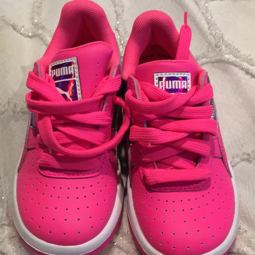 Pink and metallic purple puma sneakers